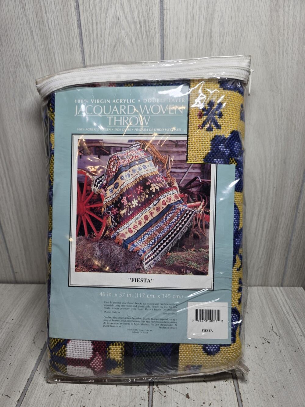 Vtg Jacquard Fiesta Woven Tapestry Throw Blanket 46"x57" Floral Southwestern